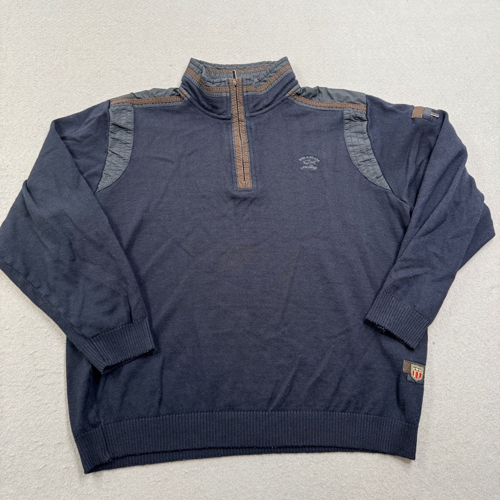 Paul & Shark Sweater Men's Large Navy Blue Cool Touch Quarter Zip Made In Italy